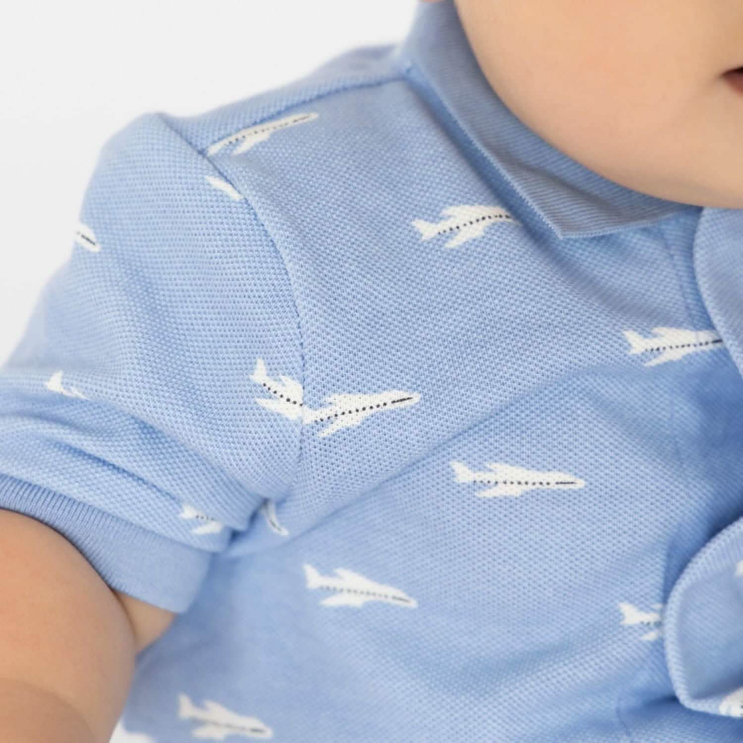 airplane schiffli pique organic cotton magnetic short sleeve romper - re-loved - Image 3