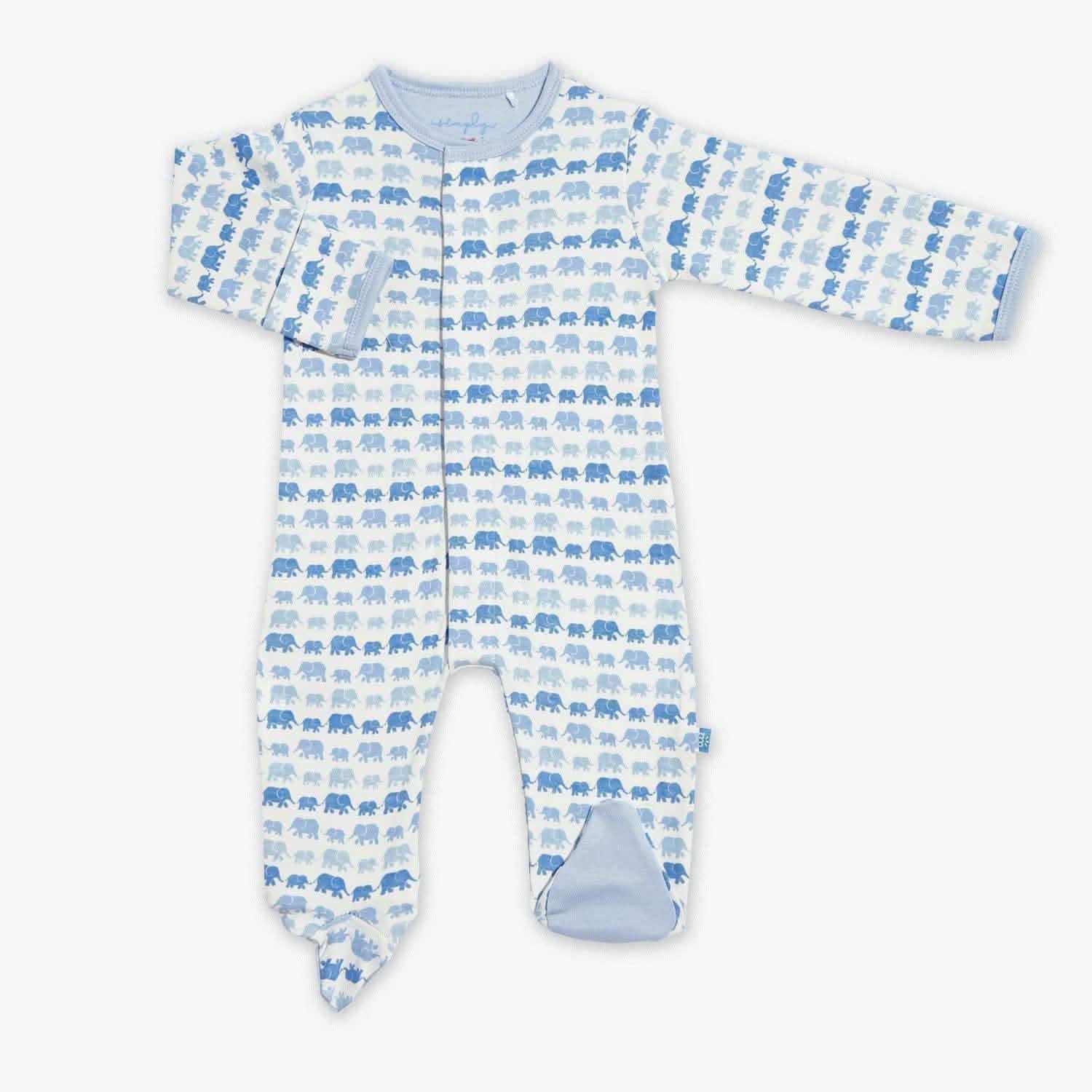 blue dancing elephants organic cotton magnetic parent favorite footie - re-loved - Image 2