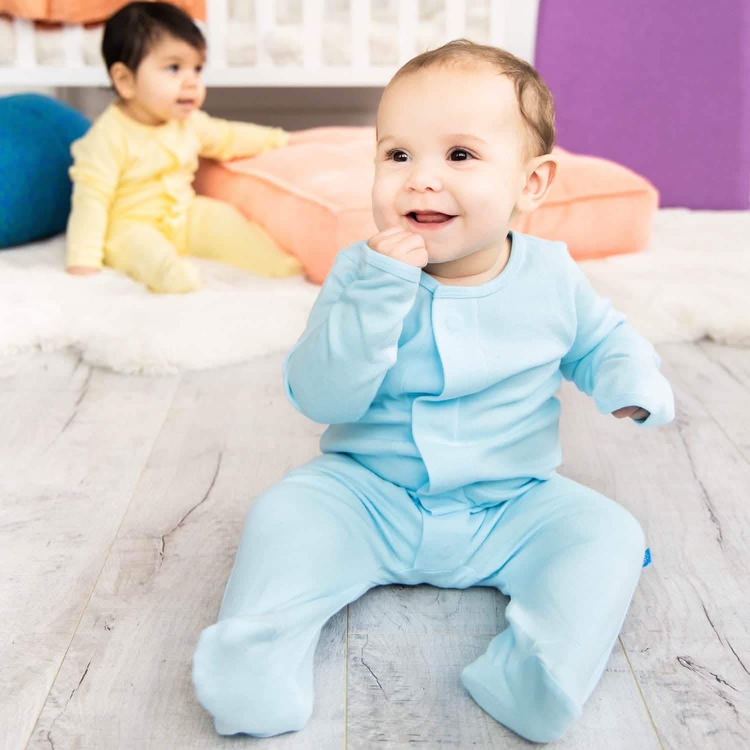 blue water organic cotton magnetic footie - re-loved - Image 2