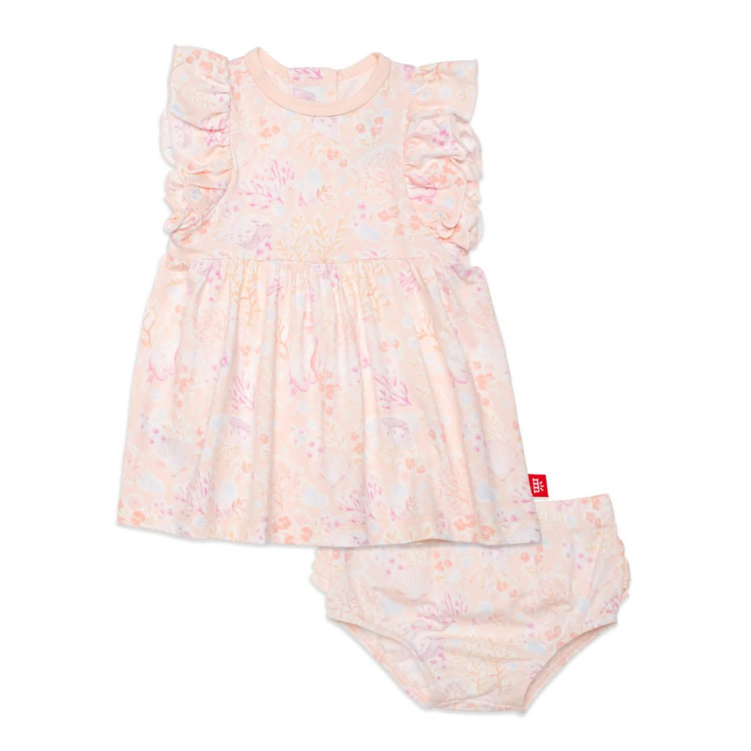 coral floral modal magnetic little baby dress + diaper cover set - re-loved - Image 2