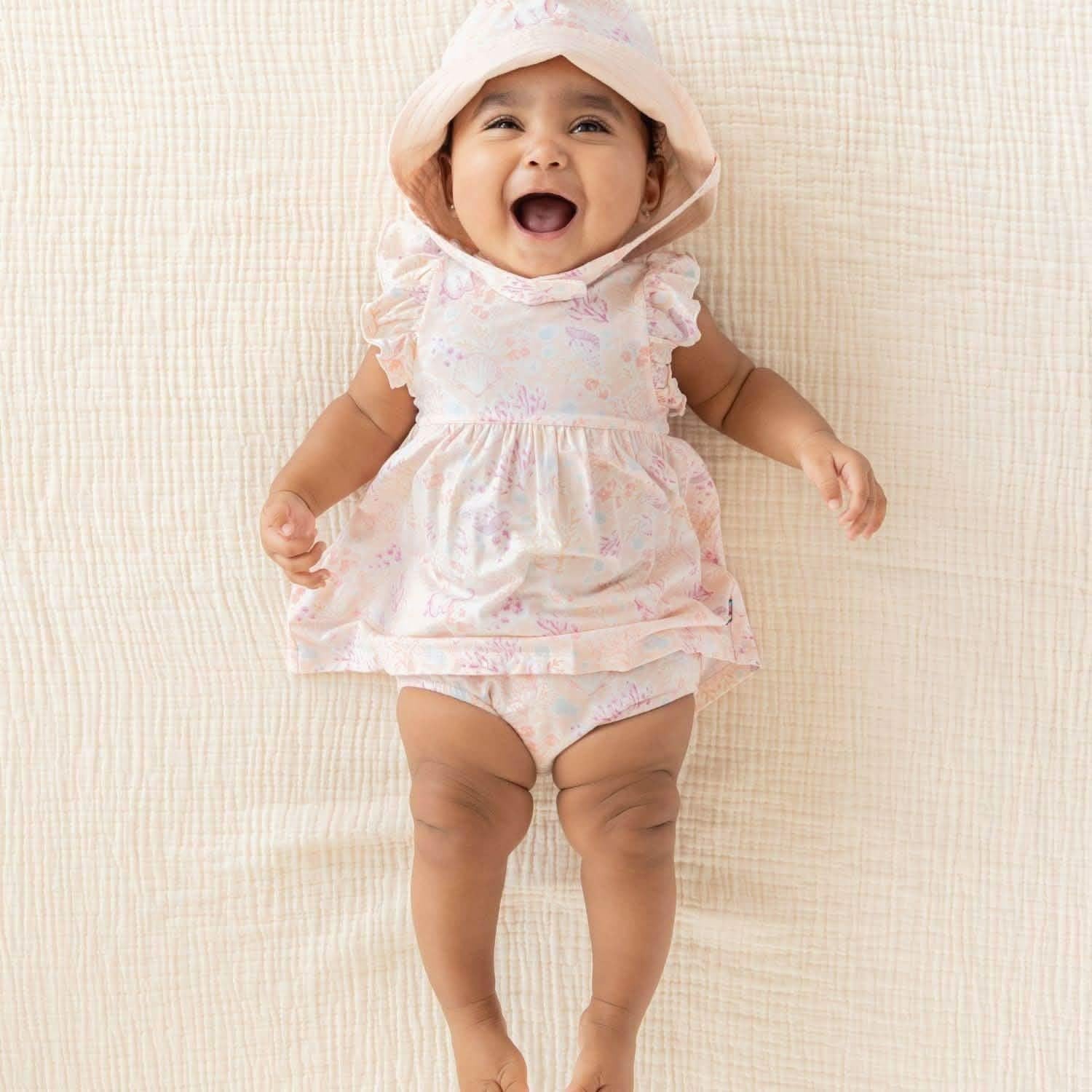 coral floral modal magnetic little baby dress + diaper cover set - re-loved - Image 9