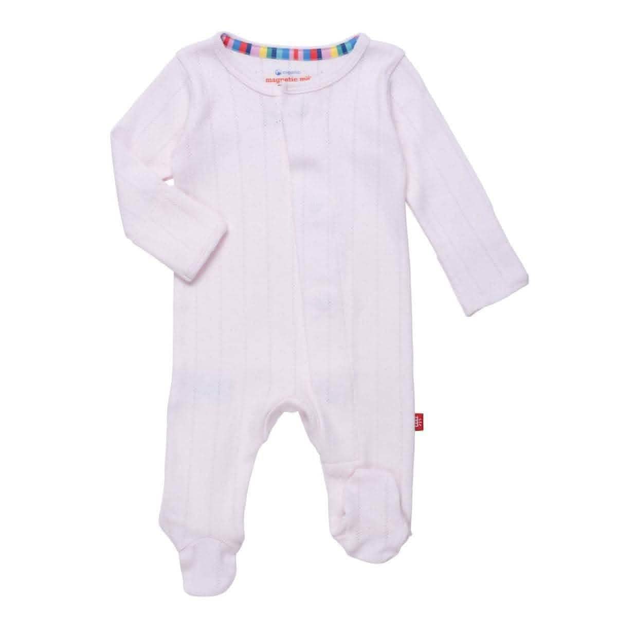love lines pink organic cotton pointelle magnetic parent favorite footie - re-loved - Image 2