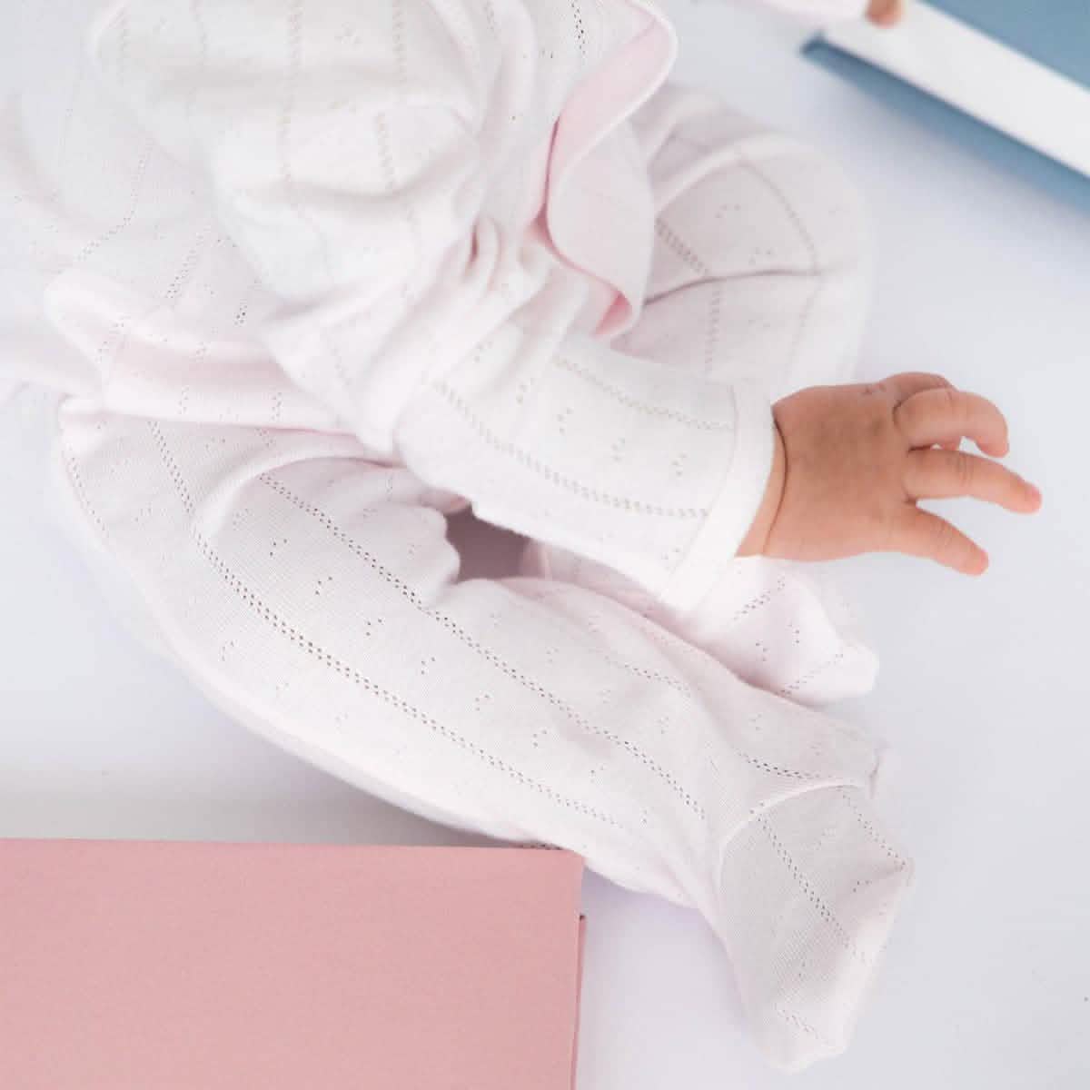 love lines pink organic cotton pointelle magnetic parent favorite footie - re-loved - Image 3