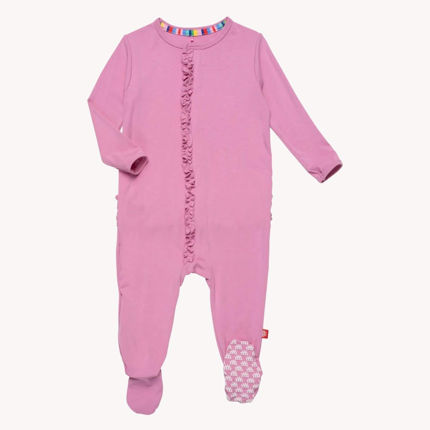 mauve RightFit™ magnetic parent favorite footie with ruffles - re-loved - Image 2
