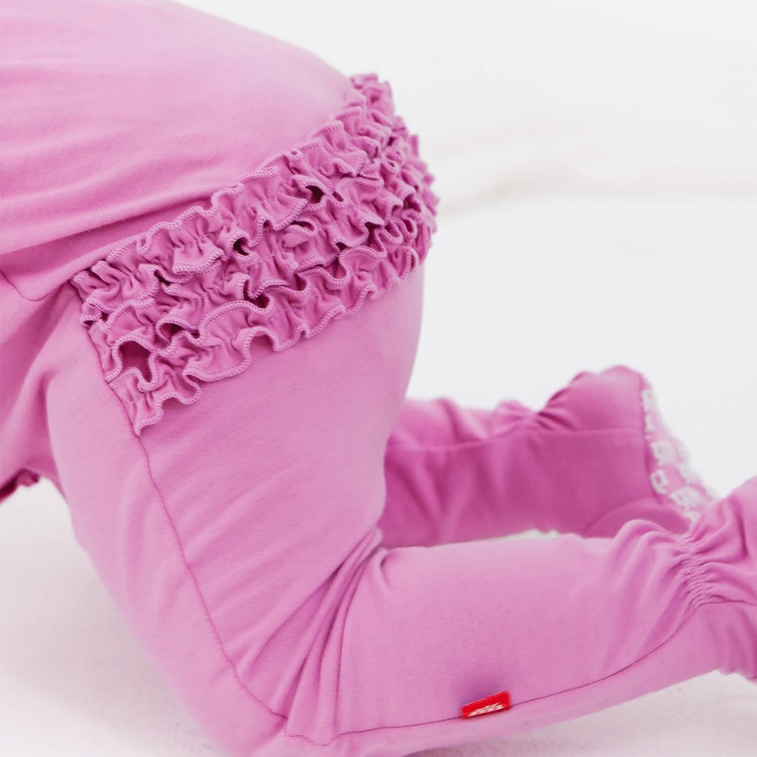 mauve RightFit™ magnetic parent favorite footie with ruffles - re-loved - Image 3