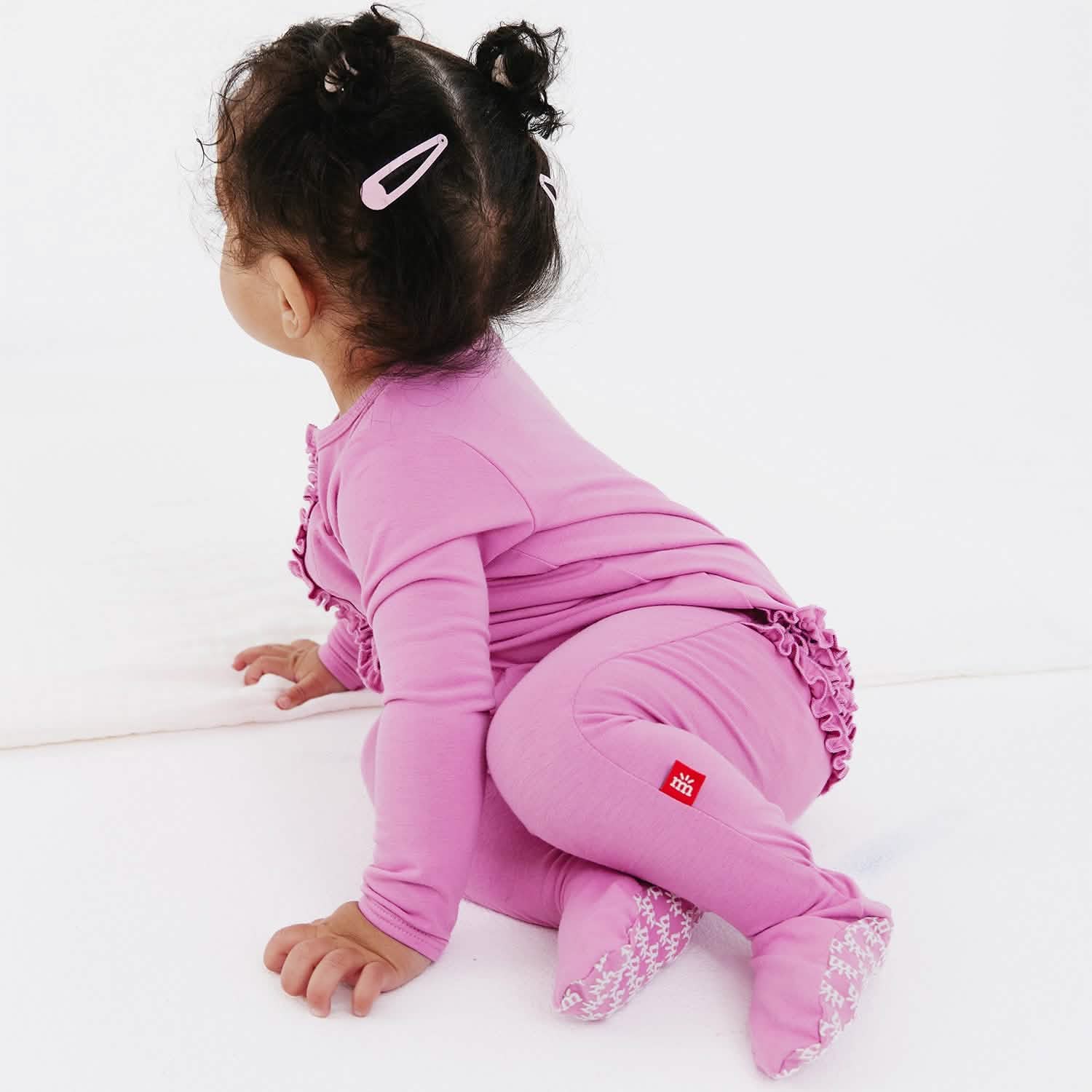 mauve RightFit™ magnetic parent favorite footie with ruffles - re-loved - Image 5