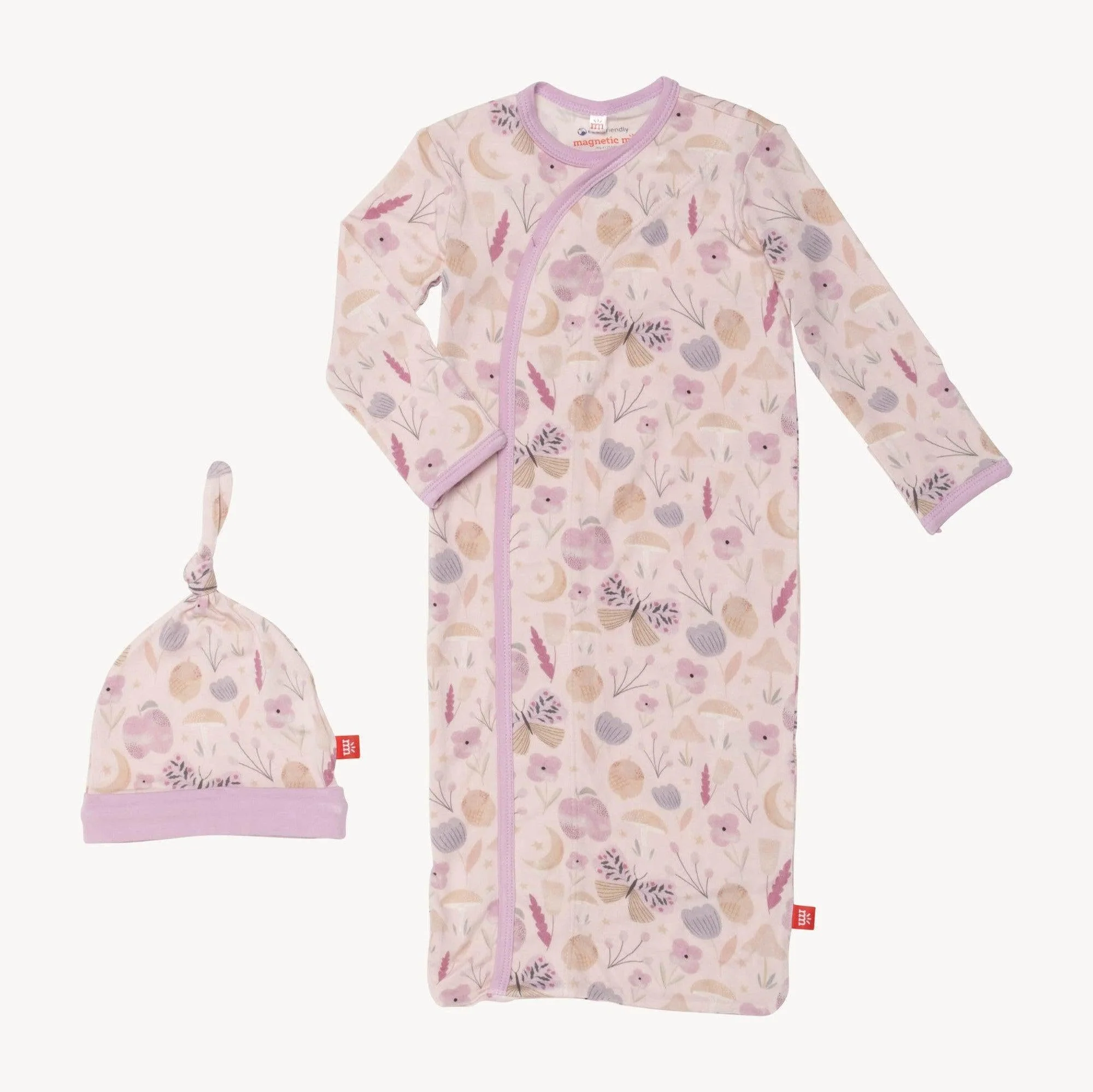 organic botanics modal magnetic cozy sleeper gown + hat set - re-loved - Image 4