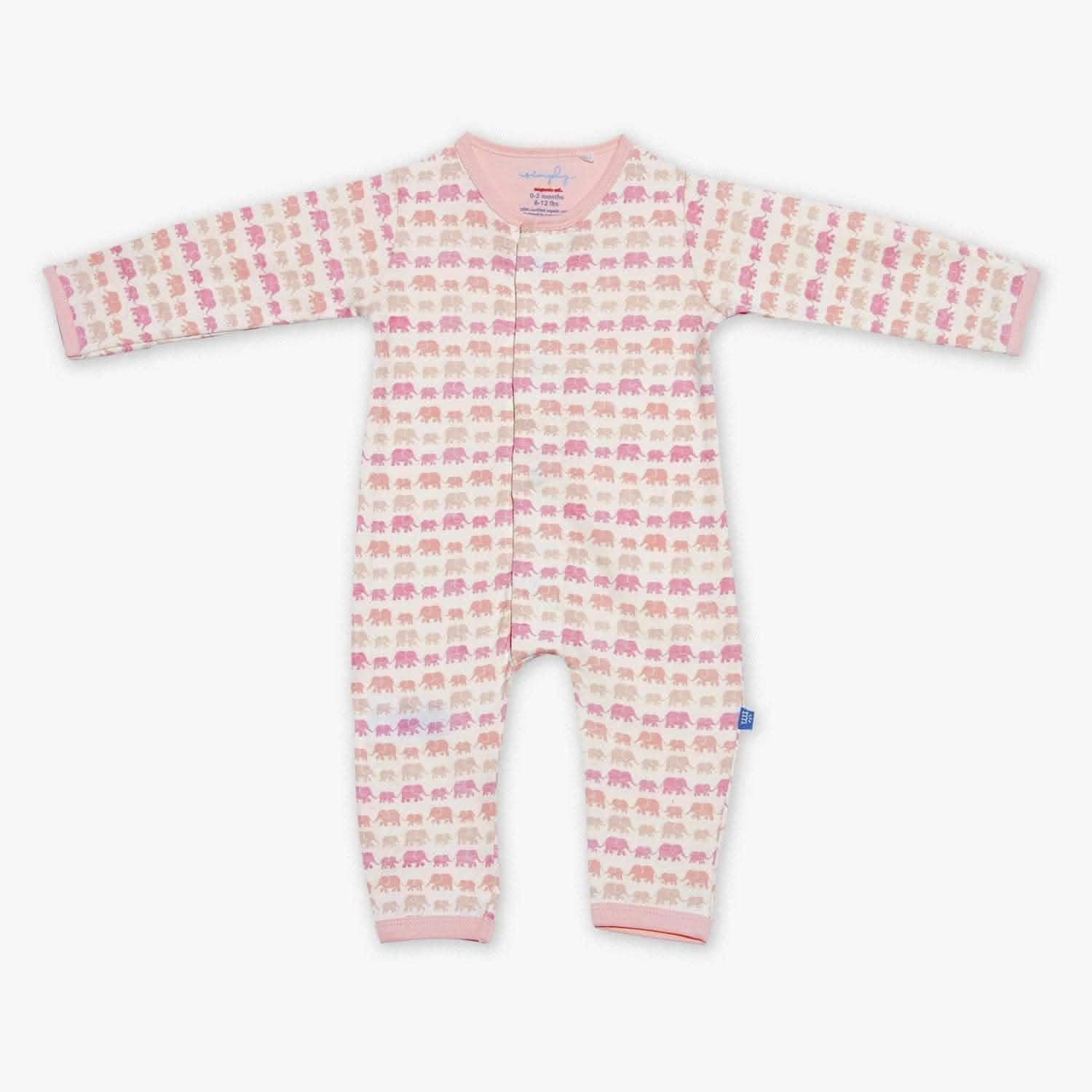 pink dancing elephants organic cotton magnetic coverall - re-loved - Image 2