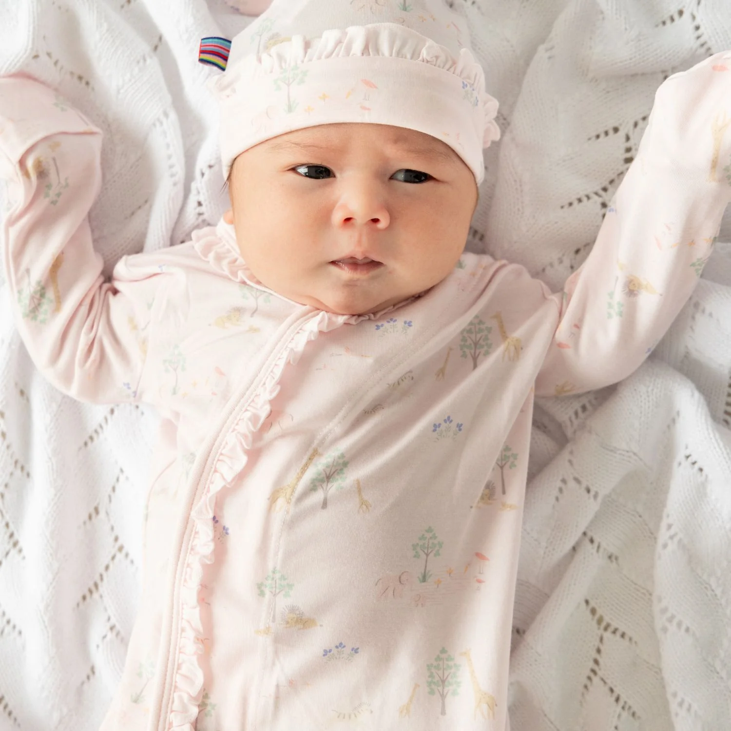 pink serene safari modal magnetic cozy sleeper gown + hat set with ruffles - re-loved - Image 3
