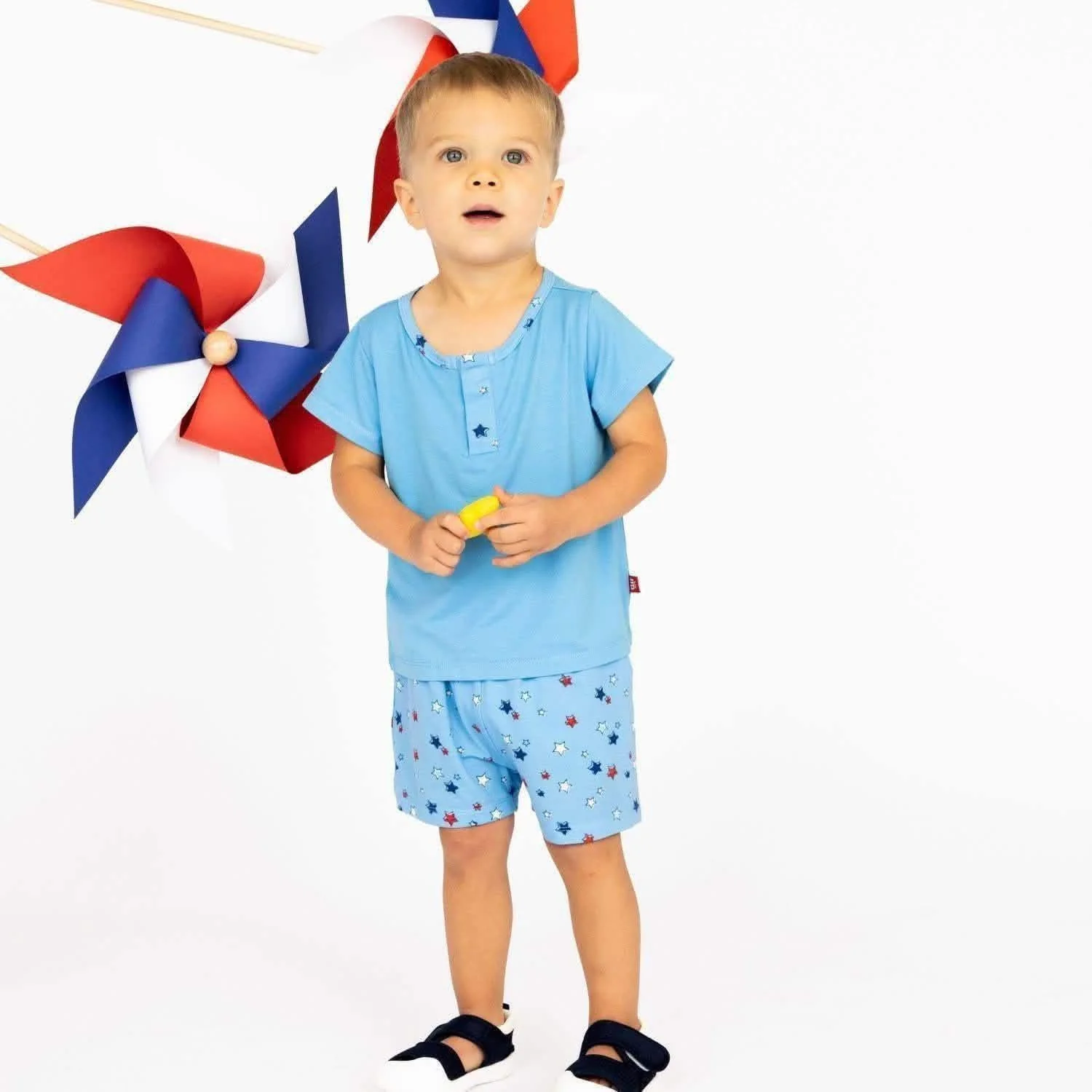 red white and bluetiful modal magnetic roll around short sleeve top + short set - re-loved - Image 2