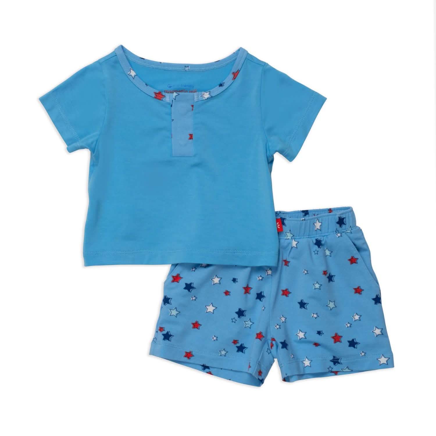 red white and bluetiful modal magnetic roll around short sleeve top + short set - re-loved - Image 5