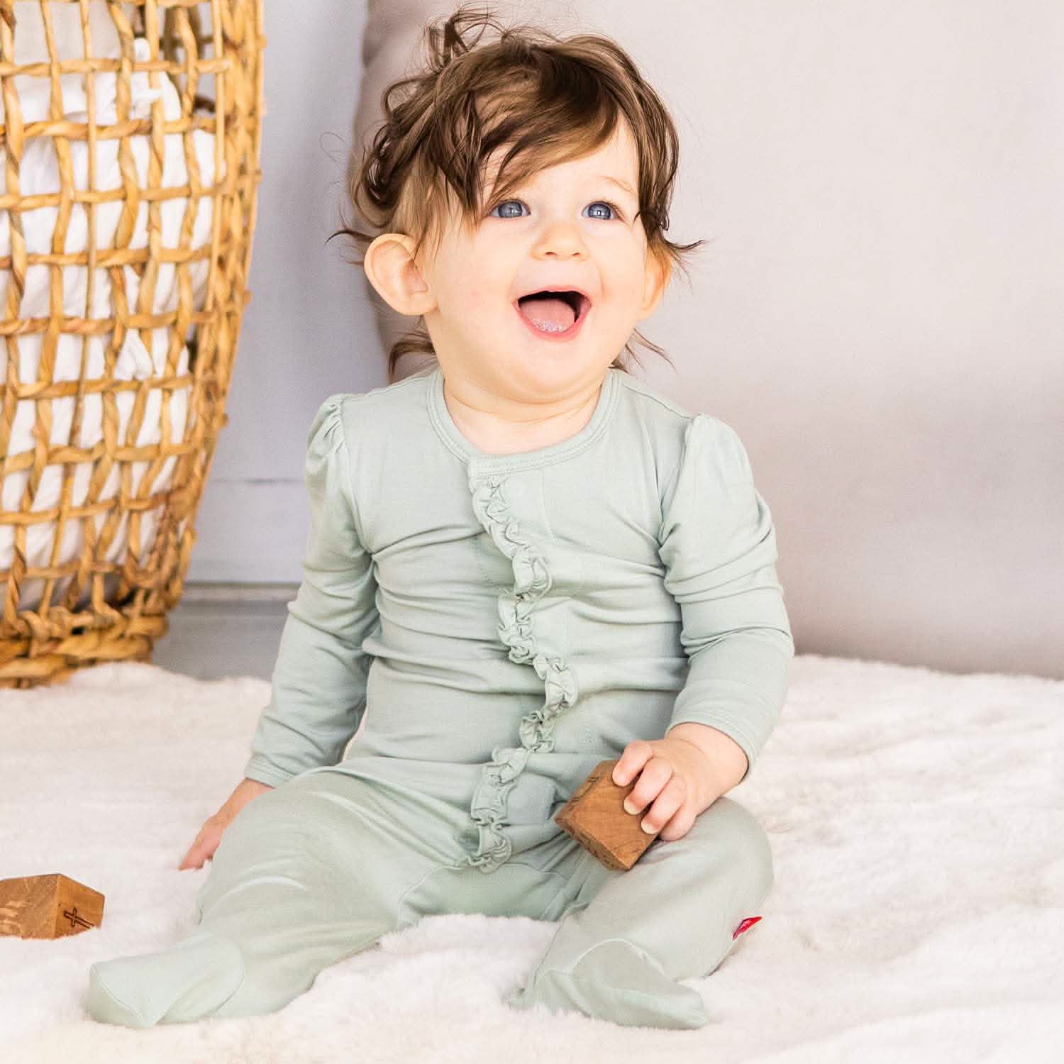 sea foam modal magnetic parent favorite footie with ruffles - re-loved - Image 2
